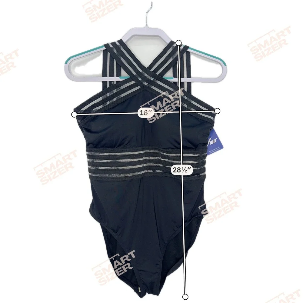 NWT Hilor Strappy Mesh Halter Cross Back One Piece Swimsuit L Black Sexy Minimal